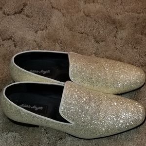 White sequin loafers